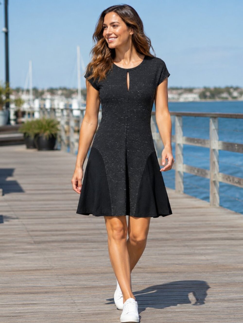 Wilfred Black White Flecked Fit & Flare Dress | Size 6